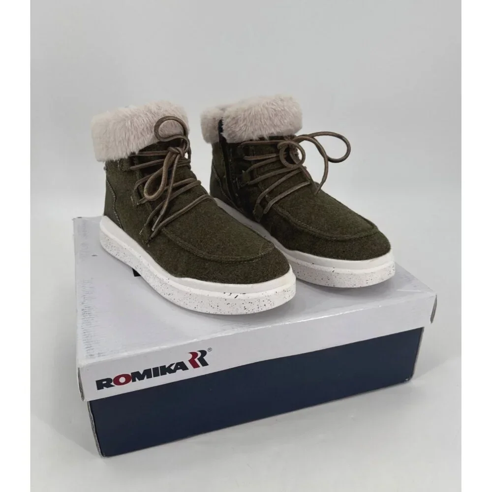 Romika Womens Fleece Olive Green Boots Size 7 7.5 38 Helsinki 01 - Picture 1 of 12